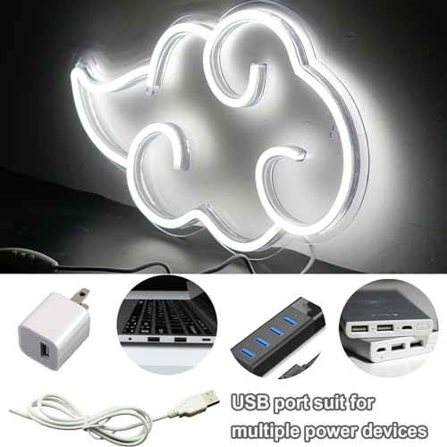 Image of SmilingTown Cloud Neon Signs for Wall Decor USB Operated Neon Art Decorative Lights for Bedoom Home Gameroom Office Bar Pub Club Christmas Party Supplies Gift Idea (White)