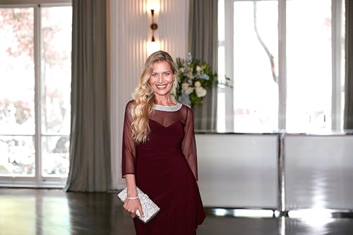 Image of Alex Evenings Women's Long Matte Jersey Mother of The Bride Dress with 3 /4 Illusion Sleeves (Petite and Regular Sizes)
