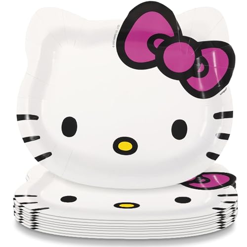 Unique White Hello Kitty Shaped Paper Plates - 8.50" x 7.38" (Pac...