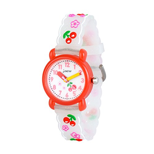 WOLFTEETH Grade School Niña Reloj analógico Reloj Deportivo Resistente al Agua Día de la Escuela Regalo de Christmmas Transparencia única Correa Cereza Blanca 308307