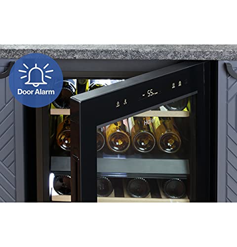 Haier Wine Cooler & Beverage Refrigerator | Mini Wine Fridge Complete With Dual-Zone Temperature Control, Triple-Pane Glass, Door Alarm & LED Interior Lighting | Fits 44 Wine Bottles | Black - Thumbnail 4
