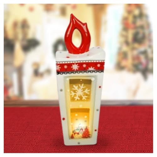 TrAdE Shop Traesio Keramik-Laterne Kerze mit elektrischem Licht, 21 cm, Weihnachtsdekoration