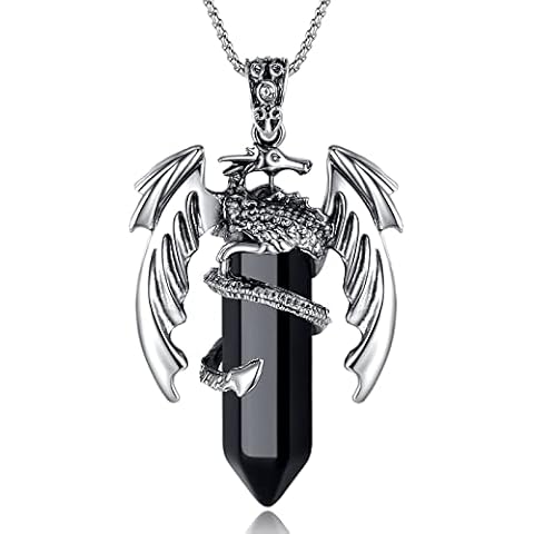 XIANNVXI Vintage Dragon Necklace for Men Women Black Obsidian Crystal Healing Stone Necklace Cool Simple Retro Natural Reiki Spirtural Witch Gemstone Pendant Jewelry Cover