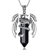 XIANNVXI Vintage Dragon Necklace for Men Women Black Obsidian Crystal Healing Stone Necklace Cool Simple Retro Natural Reiki Spirtural Witch Gemstone Pendant Jewelry