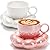 Goaste 2 Pack Ceramic Coffee Mug with Saucer Set, Cute Cloud Mug with Sunflower Coaster, 8oz Creative Latte Tea Cup for Office, Home, Coffee, Tea, Latte, Milk, Pink, Pearl White