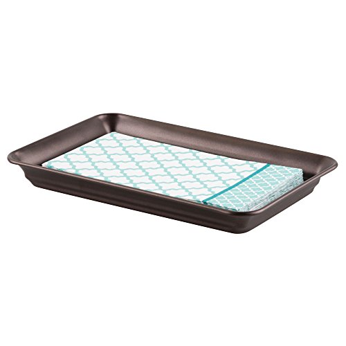 mDesign Storage Organizer Tray for Bathroom Vanity Countertops, Closets and Dressers - Holder for Guest Hand Towels, Watches, Earrings, Makeup Brushes, Reading Glasses, Perfume - Bronze