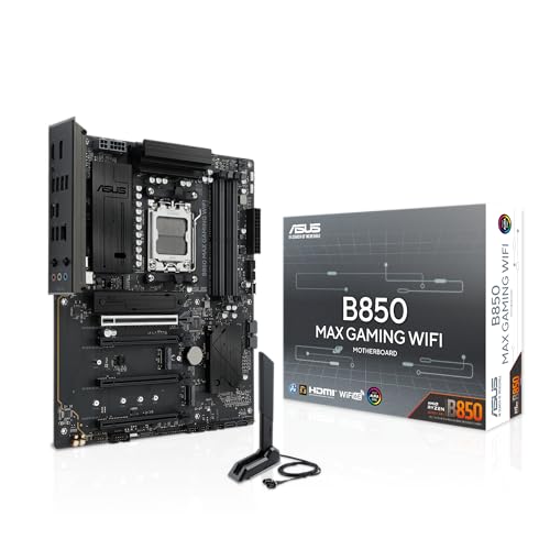 ASUS B850 MAX GAMING WIFI, Scheda Madre AMD ATX, Slot DDR5, PCIe 5.0 Ready, 3 slot M.2, WiFi 6E, Realtek Ethernet 2,5Gb, HDMI, DisplayPort, USB-A, USB-C, HDMI, BIOS Flashback e Aura Sync, Nera