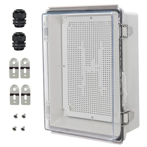 Image of Zulkit Junction Box IP67 Waterproof Electrical Box Hinged Clear Cover Stainless Steel Latch Plastic Enclosure for Project w Mounting Plate Wall Bracket and 2 Cable Gland 11 inchx7.5 inchx5.5 inch /280x190x140mm