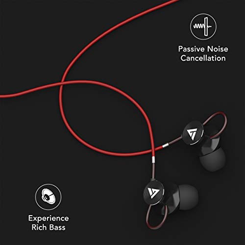Image of Boult Audio Bassbuds Loop Wired in Ear Earphones with Mic with 12Mm Powerful Driver for Extra Bass with Customizable Ear Loop (Red)