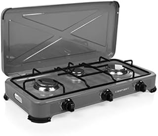 Campart Travel Gas Stove Thermal Safety System, Detachable Lid, Compact, Portable ,Grey, 3 Burners, 4 kW,