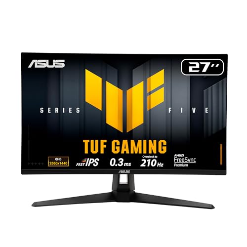 ASUS TUF Gaming 27” 1440P Monitor (VG27AQL5A) – QHD (2560 x 1440), 210Hz, 0.3ms, Fast IPS, Extreme Low Motion Blur Sync, Speakers, DisplayWidget Center, Gaming AI, Height Adjustment, 3 yr Warranty by ASUS - Used condition - US$198.74
