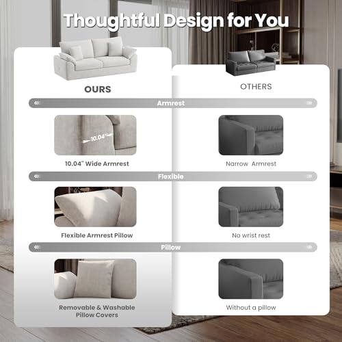 Image of 89.8 inch Modern Loveseat Sofa for Living Room, Cloud Boneless Couches with 4 Pillows, Mid Century Loveseat couches for Small Place, No Assembly Required, Beige