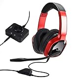 AmazonBasics - Cuffie di alta qualità per video giochi, per PC e console (Xbox, PS4) con mixer da tavolo, rosso