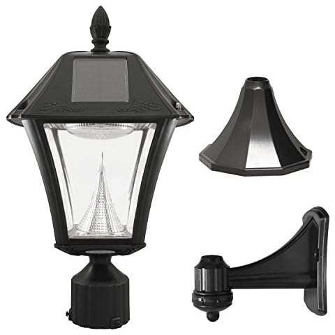 Gama Sonic GS-105FPW-BW Baytown II, Outdoor Solar Light and 3" Pole Pier & Wall Mount Kits, Lamp Only, Bright White LED, Black Cover