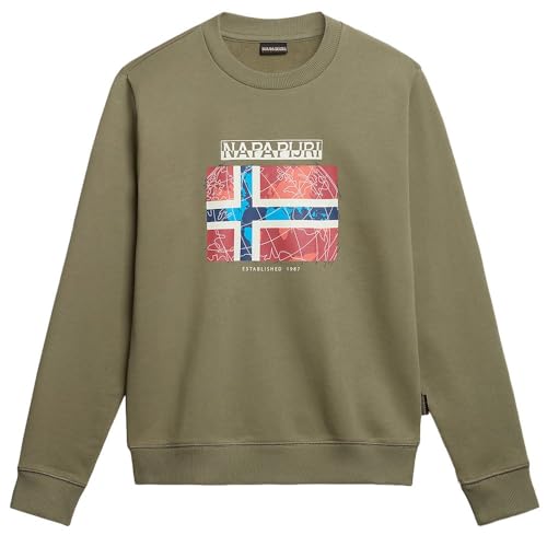 Napapijri Sweat Molleton Homme Vert Chic Col Rond Molletonné