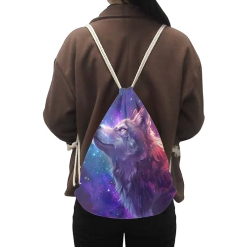 Upetstory Galaxy Wolf Drawstring Backpack for Women Teen Girls Boys Kids Drawstring Bag Lightweight Cinch Sackpack Storage Pouch for Travel Holiday Shopping Hiking Swimming4