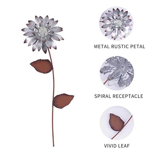 Tzssp 3GS1212-GS Metal Floral Garden Stake Outdoor Glow In Dark Silver Plant Pick Water Proof Metal Flower Stick Décor thumb #5