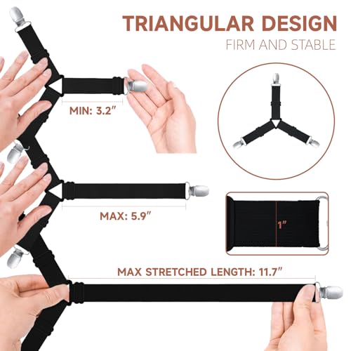 Image of Bed Sheet Straps, Upgrade Fitted Bed Sheet Holders for Corners, Non Slip Sheet Clips Black 8Pcs