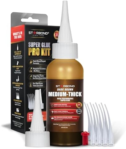 Starbond 2 oz. "Dark Brown" Medium-Thick CA Glue (Premium Cyanoacrylate Super Glue) Knot Filler 500 CPS Viscosity for Woodworking, Woodturning, Carpentry, Guitar, RC Hobby