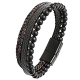 Mochity Bracelet Cuir Homme, 21cm Bracelet Tressé Et Perle, Bracelets Oeil De Tigre Pour Homme, Bijoux Cadeau Pour Hommes Papa, Avec Boîte (E)