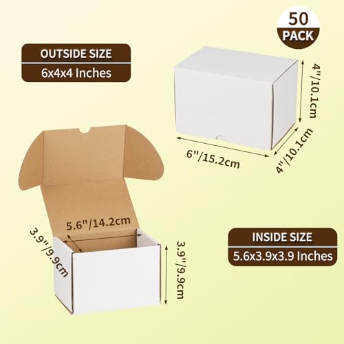 Image of WIFTREY 50 Pack 6x4x4 Small Shipping Boxes, White Corrugated Cardboard Boxes 6 x 4 x 4 for Packaging Small Business, Mailing, Shipping