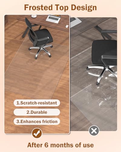 Image of Blvornl 2 Pack Frosted Clear Chair Mat for Hardwood Floor, 32.3 inch*47.2 inch Hard Material Office Chair Mat, Memory Plastic Computer Chair Pad for Rolling Chairs, Desk Floor Rug for Office and Home