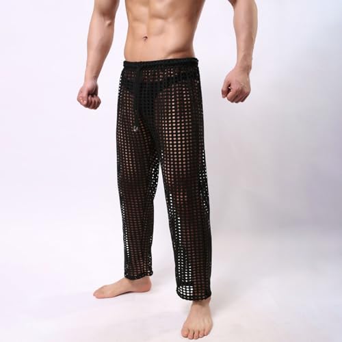 Men's Fishnet Leggings Pants Sexy Mesh Drawstring Pants See Through Stretchy Muscle Lounge Pajama Pants4