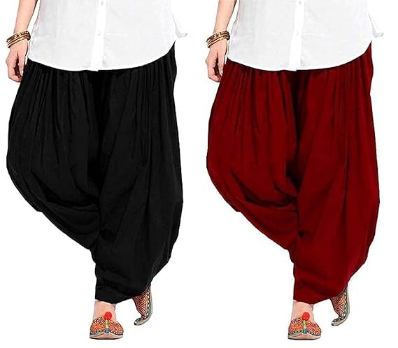 Woman's Plain Cotton Semi Patiala Salwar Combo of 2 (Free Size) Patiala Pants Cotton Patiala-image-25