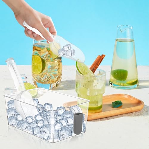 4 Set Ice Bin and Flexible Scoop,Clear Ice Bin for Freezer Plastic Freezer Ice Bin with Pull out Handle,Ice Bucket with Flexible Scoop Ice Container with Ice Bucket Scoop for Kitchen(12 x 7x 4.4 in)
