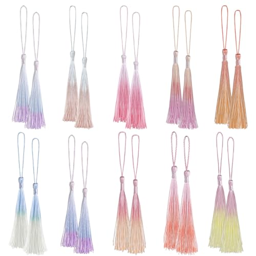 Bewudy Lot de 20 mini pompons colorés en soie douce et soyeuse pour la fabrication de bijoux, projets de bricolage, marque-pages - 13 cm (couleur B)