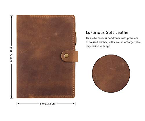 Leather Cover For 6"X9" Steno Notebook, Leather Folio Cover Compatible With 6X9 Spiral Steno Pads, A5 Notebook Organizer With Pen Loop - Brown #TOP1