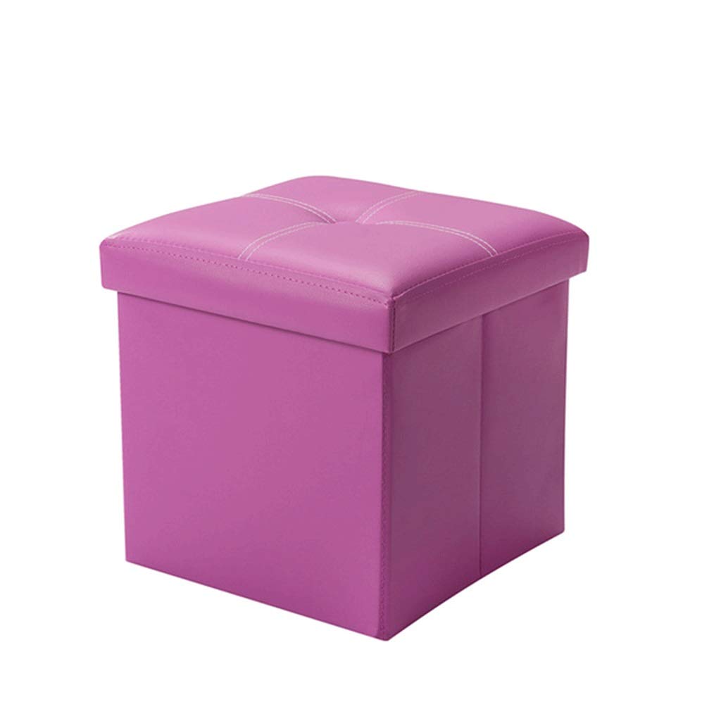 Tabouret de rangement violet en faux cuir avec repose-pieds pliant