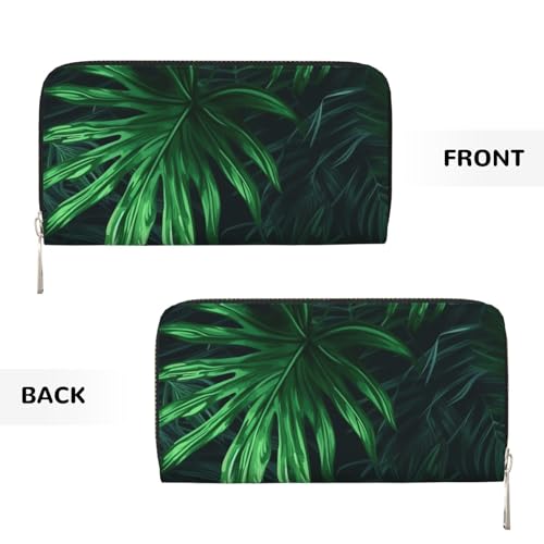 Leather Wallet for Women Long Purse Green Tropical Jungle Plant Womens Wallet Clutch with 8 Credit Card Holder Coin Pocket2