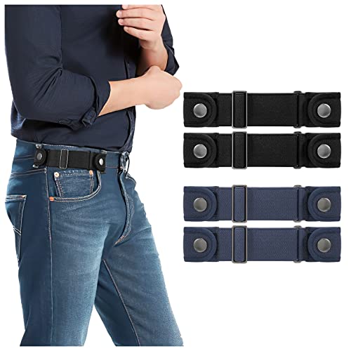 WOWOGO 2 Pack No Buckle Belts for Men Women - Elastic Stretch Adjustable Invisible Side Belt Fits 1.5 Inch Loops, 06-black+black+blue+blue, Fit 2 loop distance 7"-9" Deal