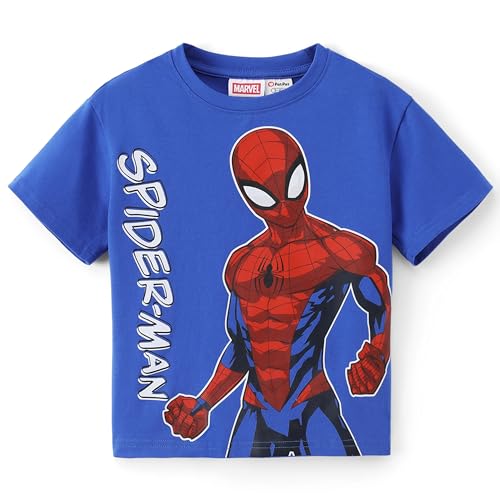 Disney Spiderman T-Shirts Kids Marvel Avengers Boys Short Sleeve Shirt Girls Cotton Print Blue Tops for Children Summer Holiday Hawaiian Jersey Graphic Party Apparel Cool Sports Clothes 6-7 Years