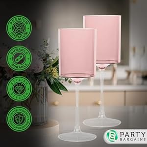 PARTY BARGAINS 14oz Plastic Two Tone Wine Glasses Pink Clear 10 Pack
