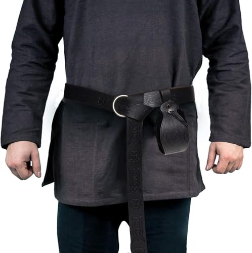 Image of Leather Belt Pouch Medieval Vintage Renaissance Viking LARP Cosplay Costumes Drawstring Coin Purse Phone Holder Waist Bag (Dragon-Black)