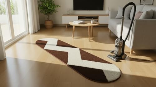 Image of Fluffy Silky Micro Fiber Polyster Carpet /Runner for Bedroom, Study Room, Playing Room, Guest Room ETC. 3x5 feet Feet, (Coffee and Ivory Chevron Pattern)