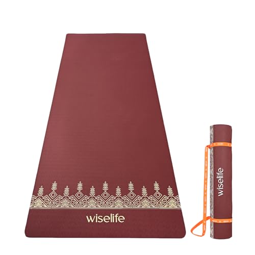 WiseLife Grande XL 6 MM TPE Yoga Mat for Men & Women | Extra Thick, Long & Wide Premium Exercise Mat with Yoga Strap | Anti-Slip & Anti-Tear Ideal for Yoga, Pilates, Home Workouts & Gym Use (Maroon)