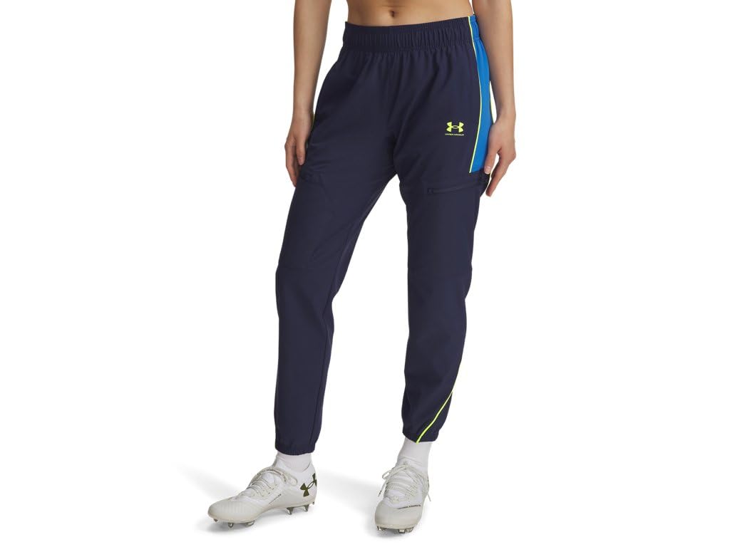 Under Armour Women's Challenger Warmup Pants, Women's Tracksuit Bottoms with Pockets, Water-Repellent Jogging Bottoms for Training and Outdoor Pursuits,Washed Navy / / High Vis Yellow,LG