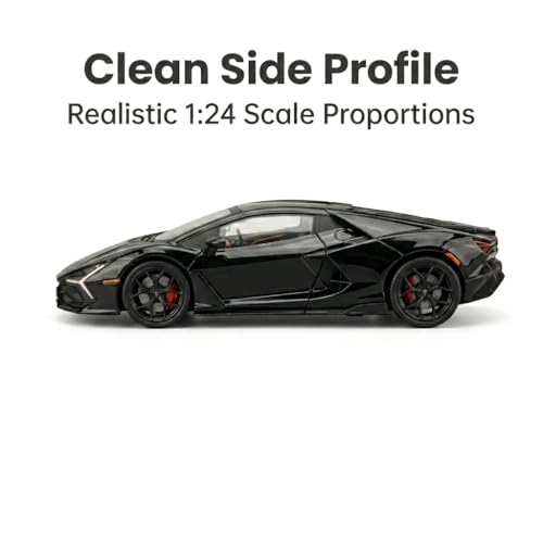 Image of Lamborghini Revuelto 1:24 Scale Die-Cast Car Model Black - Scissor Doors Sound Light Pull-Back Alloy Metal Collectible Toy Car for Kids Collectors