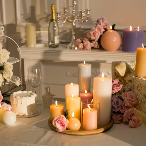 Mozeal CHUNSE-BEIGE 3X4 3 Inch X 4 Inch Hand-Poured Unscented Beige Candle, Dripless Off White/Cream Pillar Candle Set Of 3, Long Clean Burning thumb #5