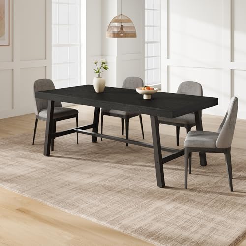 Image of GarveeHome Industrial Dining Table for 6-8 People, 70.87 inch Long Large Kitchen Table with Sturdy Metal Frame, Rectangular Counter for Dinner, Kitchen, Dining Room (Black, 71 inch Non-extendable)