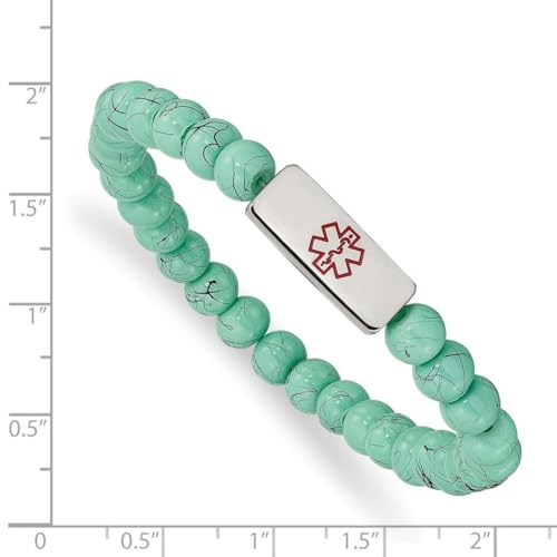 Bracelet extensible acier inoxydable perles verre turquoise émail rouge