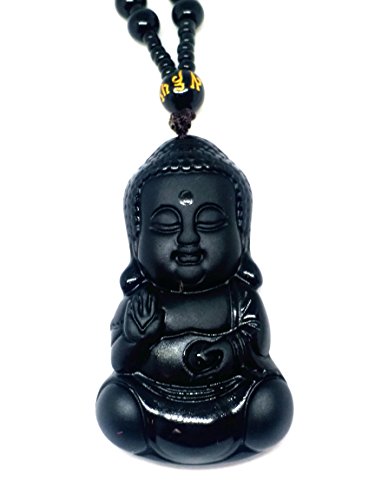 Preisvergleich Produktbild Baby-Buddha-Anhänger, Halskette aus natur-schwarzem Obsidian, Avalokiteshvara