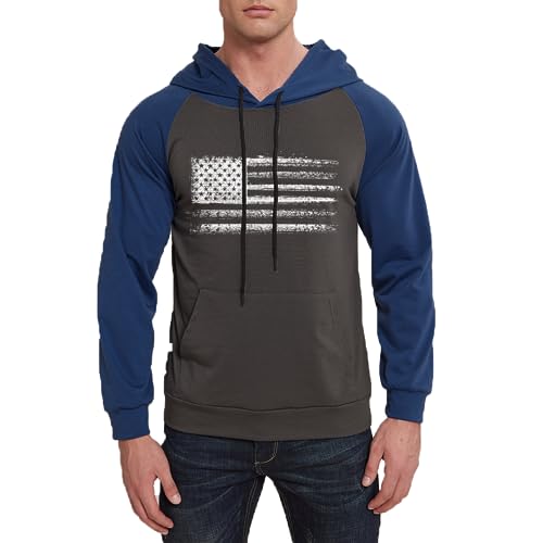 H HYFOL Men's Sweatshirt USA FLAG Patriotic Graphic Polyester Hoodies for Men Pocket Raglan Long Sleeve Sweatshirts - Image 4