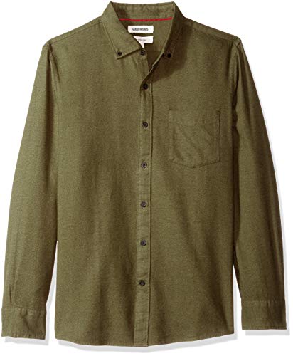 Goodthreads Men's Slim-Fit Long-Sleeve Plaid Brushed Heather Shirt, Olive, Large