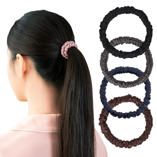 Yimuaya シルク ヘアゴム 4個セット シュシュ 跡がつかない 19匁のシルク100% 幅1cm 髪ゴム 静電気防止 髪に優しい ヘアシュシュ 大人 黒 ヘアアクセサリー おしゃれ プレゼントやギフトにも最適 母の日（Amazon）