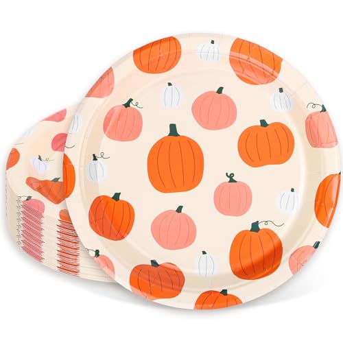 Whaline 40 Pcs Little Pumpkin Paper Plates Pink Orange Fall Baby Shower Disposable Plates 9 Inch A Little Pumpkin Is On The Way for Birthday Autumn Thanksgiving Table Decor Supplies