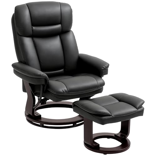 HOMCOM Relaxsessel mit Hocker, 360°drehbarer Fernsehsessel mit Liegefunktion, TV-Sessel mit Taschenfeder für Wohnzimmer, Kunstleder, Schwarz HOMCOM Relaxsessel mit Hocker, 360°drehbarer Fernsehsessel mit Liegefunktion, TV-Sessel mit Taschenfeder für Wohnzimmer, Kunstleder, Schwarz